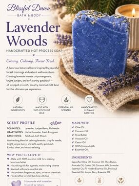 LAVENDER WOODS Luxury Handcrafted Soap 140g Free Soap Dish w/ purchase of 3 bars